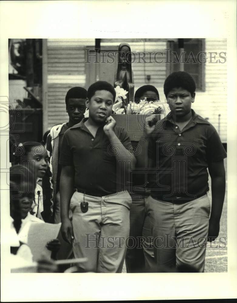 1981 Frederich Plunkett and Rainard Douglas at St. Monica School - Historic Images