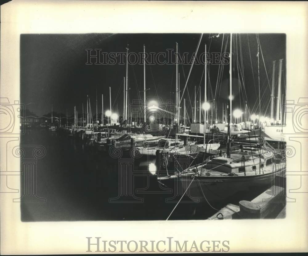 1976 Press Photo Southern Yacht Club&#39;s Boats in Harbor at Night - noc40967 - Historic Images