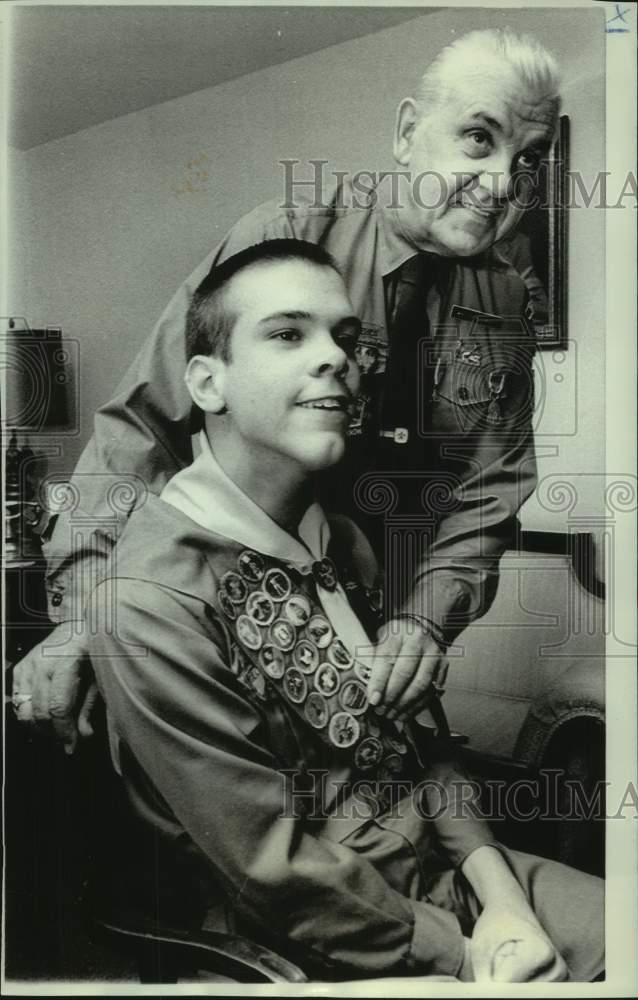 1971 Brian Woznicki&#39;s Father, Walter, Helps With Boy Scout Uniform - Historic Images