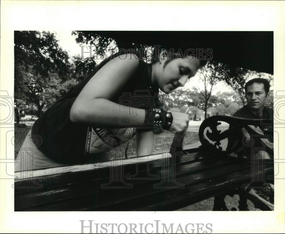 1995 New Orleans Youth Action Corps - Elizabeth Meyers Paints Bench - Historic Images