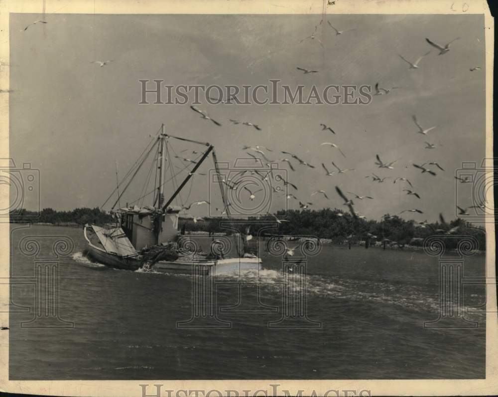 1944 Press Photo Shrimp lugger on way to the beds near the Gulf of Mexico - Historic Images