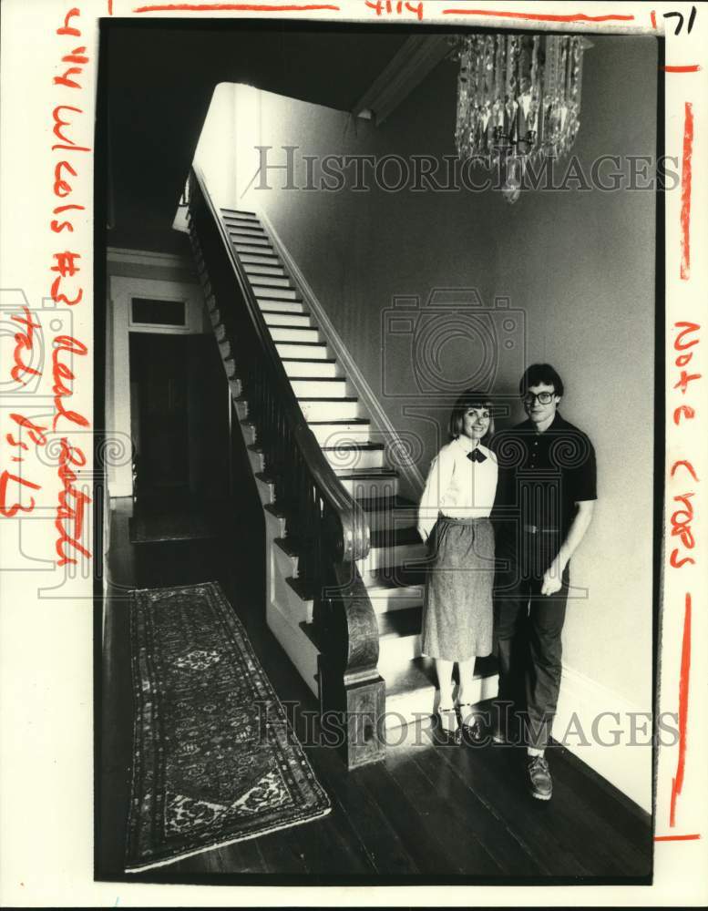 1982 Nina and Richard Simmons pose at the foot of the stairs - Historic Images