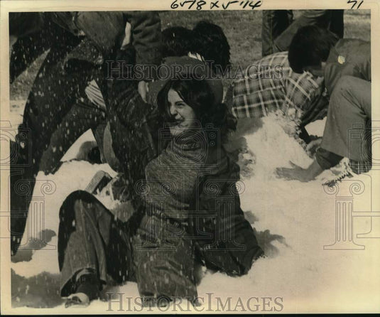 1977 Simone Pilie, Tulane School of Engineering, playing in the snow - Historic Images