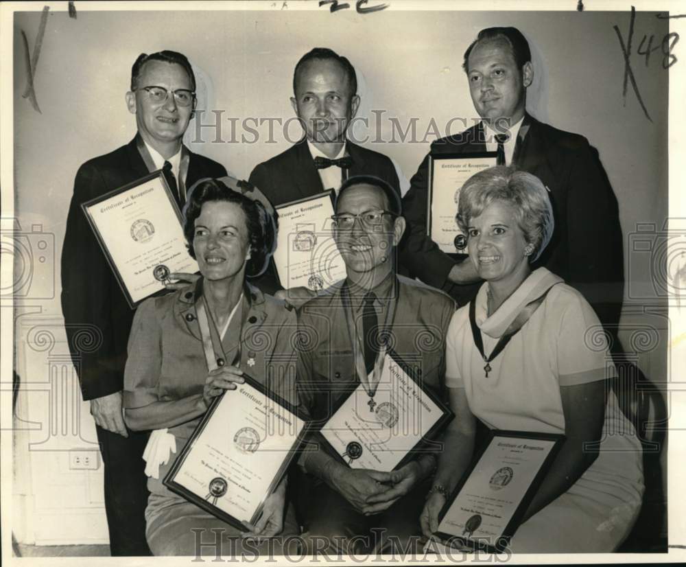 1967 New Orleans Scout Leaders display certificates at banquet - Historic Images