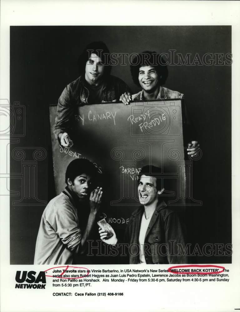 1992 John Travolta and stars of "Welcome Back Kotter." - Historic Images