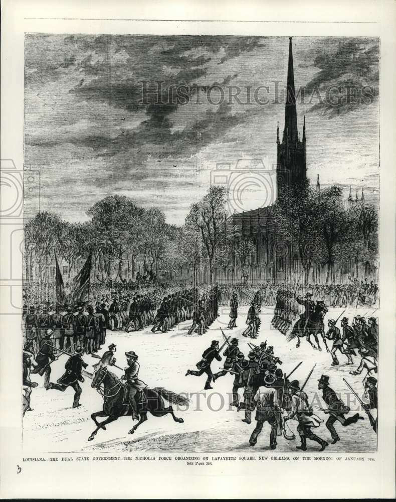 Drawing of The Nicholls Force on Lafayette Square, New Orleans. - Historic Images