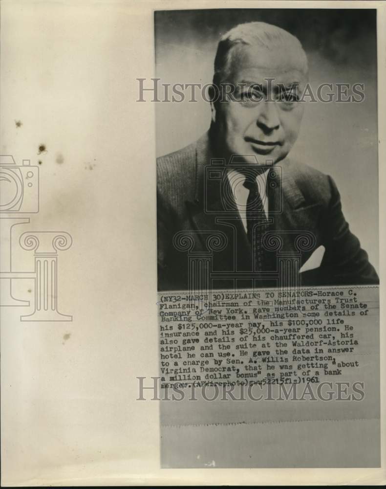 1961 Horace C. Flanigan, chairman of the Manufactures Trust Company - Historic Images