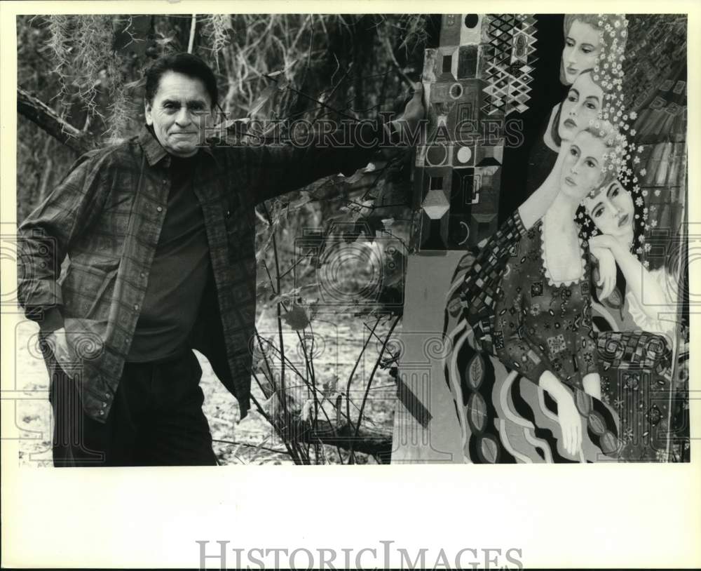 1994 Artist Fernando Villalon poses with his work &quot;The Gathering&quot; - Historic Images