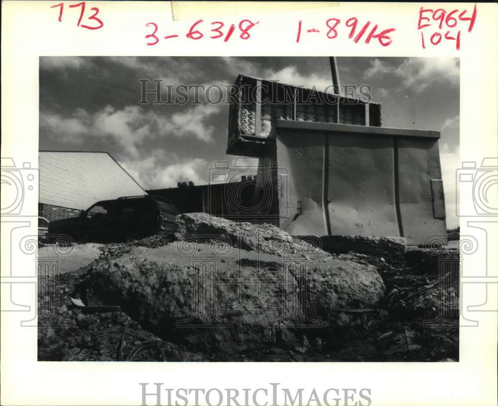 1989 Broken concrete in front of Village Square Apartment Complex - Historic Images