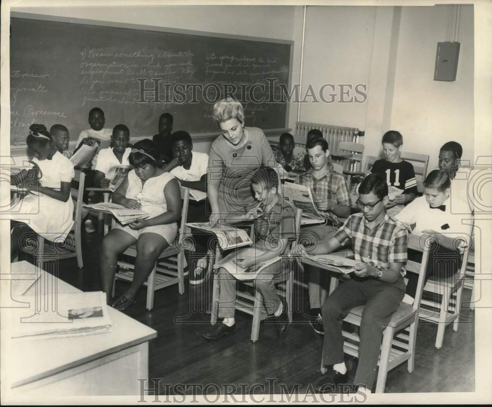 1968 Leah Pointer with her students at Live Oak School, Constance - Historic Images