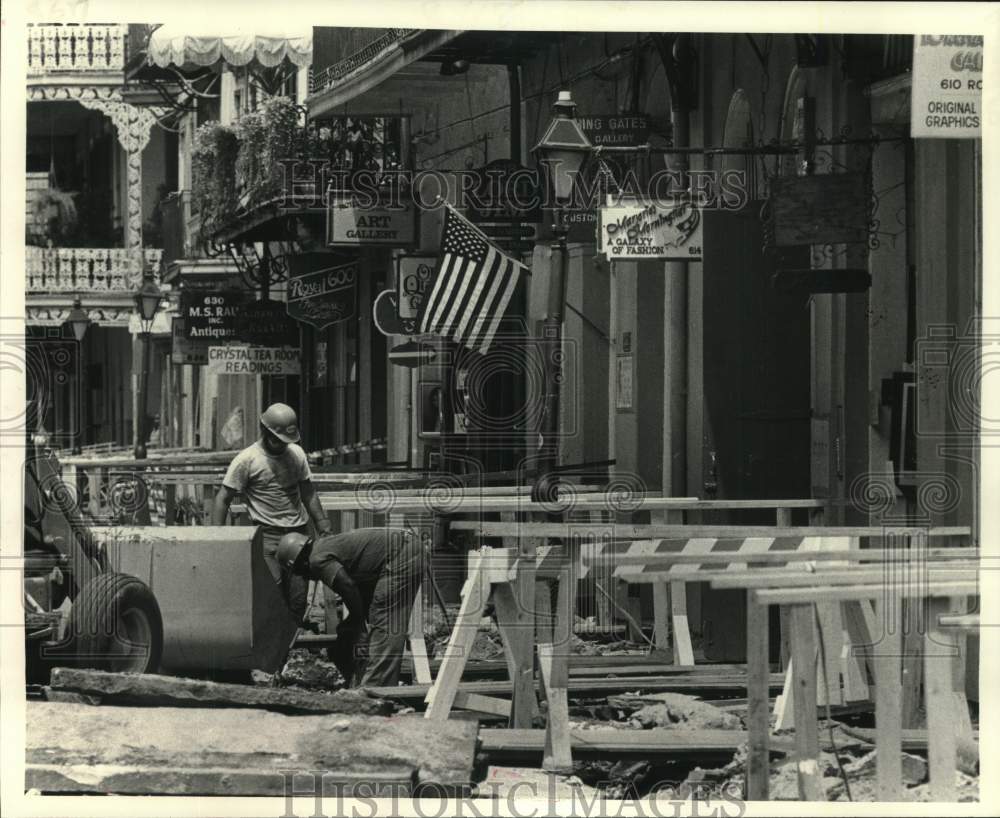 1983 New Orleans-Crew repairs Royal Street for upcoming for &#39;84 fair - Historic Images