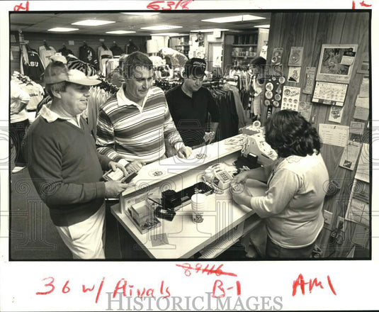 1986 Tyger Gifts store, in Harvey, LA, patrons buy LSU merchandise-Historic Images