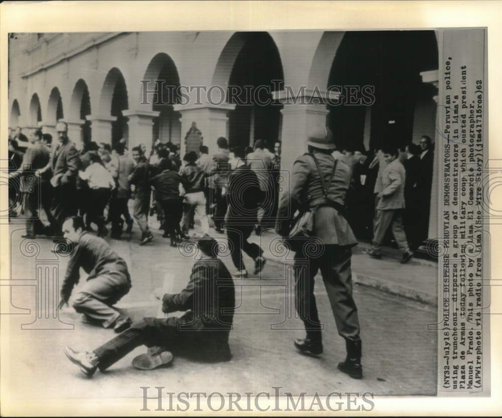 1962 Peruvian police disperse demonstrators in Lima's Plaza de Armas-Historic Images