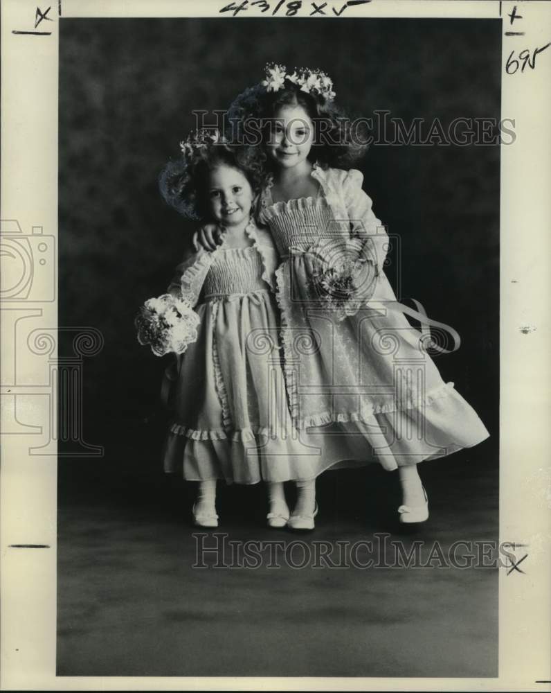 1980 Kids in Victorian dress with matching hat - Historic Images