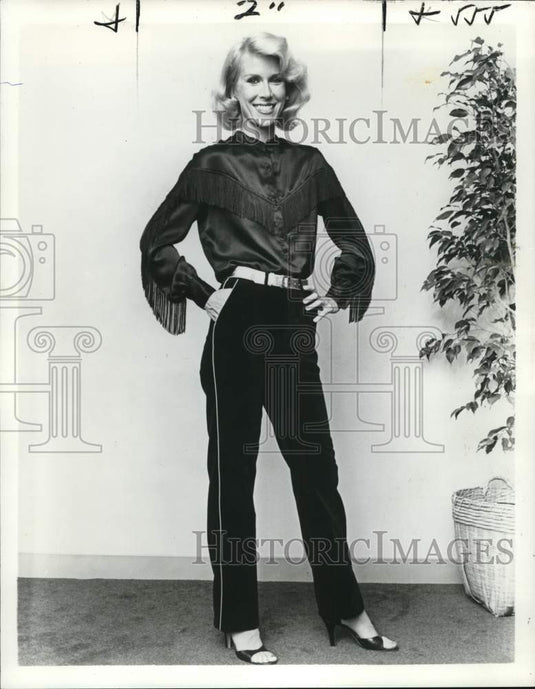 1979 Satin fringed Western shirt this fall for cowgirls - Historic Images