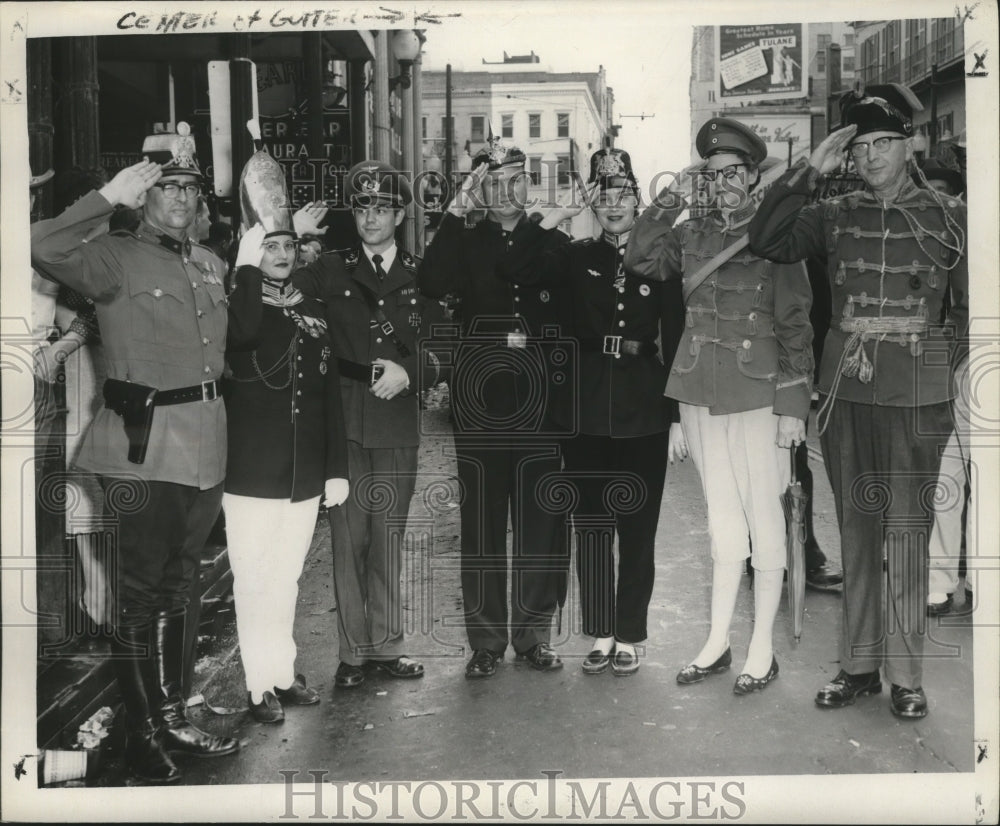 1960 New Orleans Mardi Gras revelers in military costume  - Historic Images