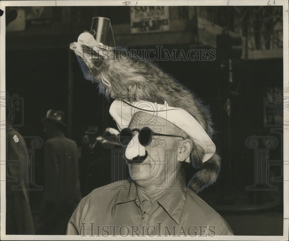 1954 Masking Man in Disguise and Animal Hat, Mardi Gras, New Orleans - Historic Images