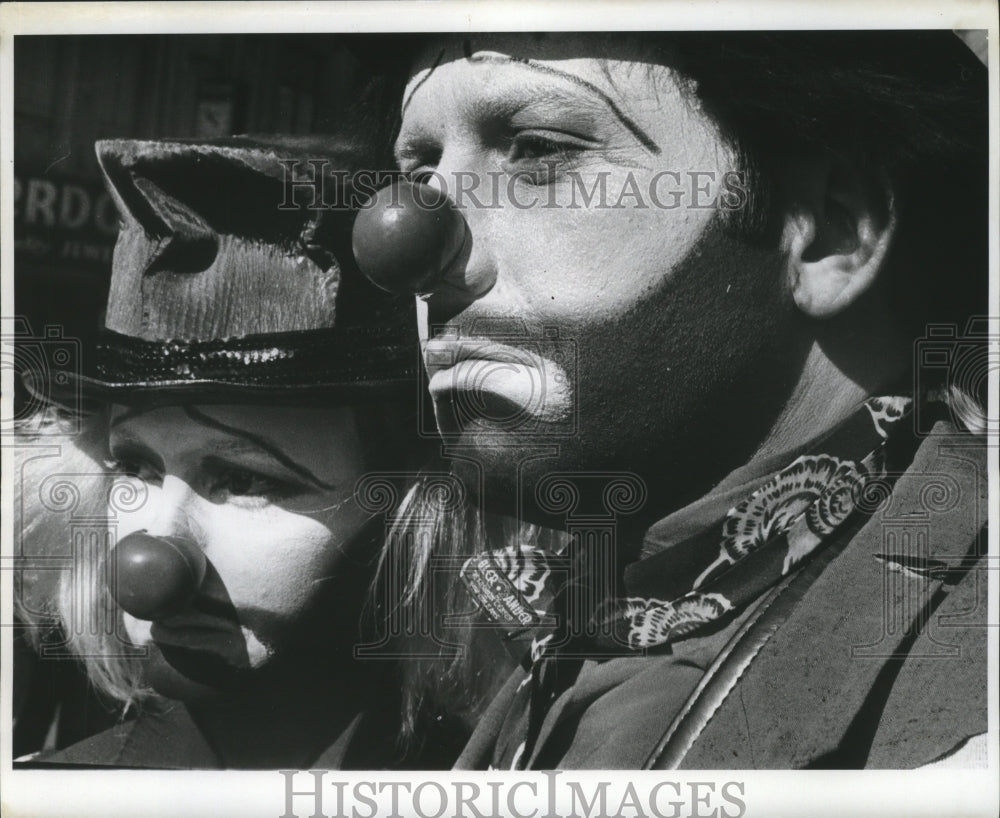 1969 Close Up of Clowns at Mardi Gras, New Orleans  - Historic Images