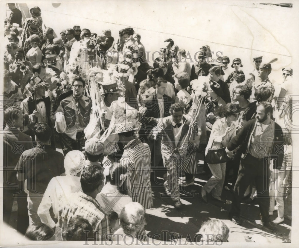 1968 People celebrate Mardi Gras carnival in New Orleans, Louisiana - Historic Images