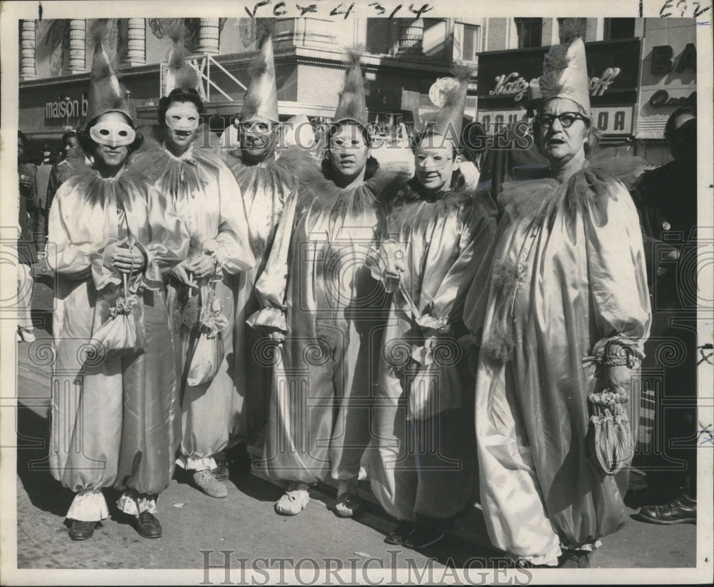 1970 New Orleans Mardi Gras clown costumes on Canal Street - Historic Images