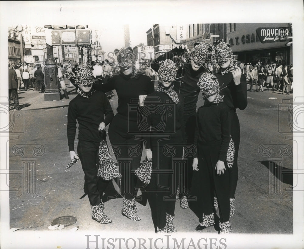 1970 group in matching cat costumes at Mardi Gras in New Orleans - Historic Images