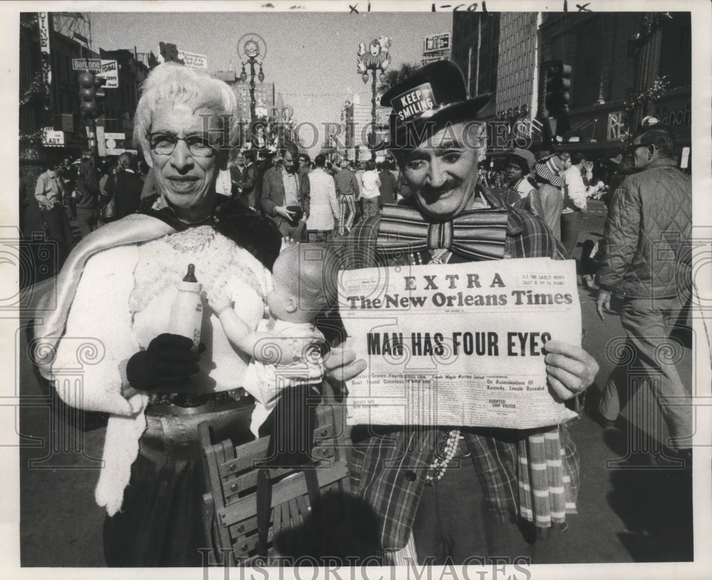 1971 men in costume at Mardi Gras in New Orleans  - Historic Images