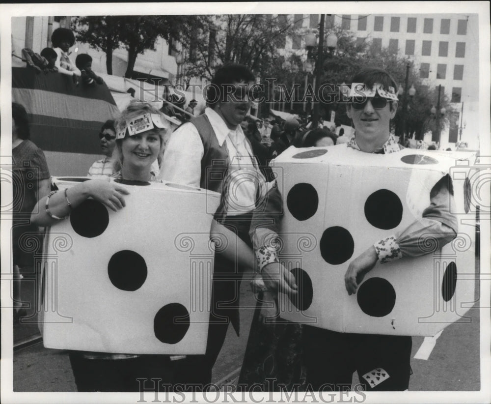 1973 Couple Wearing Dice Costume at Carnival Maskers in New Orleans - Historic Images