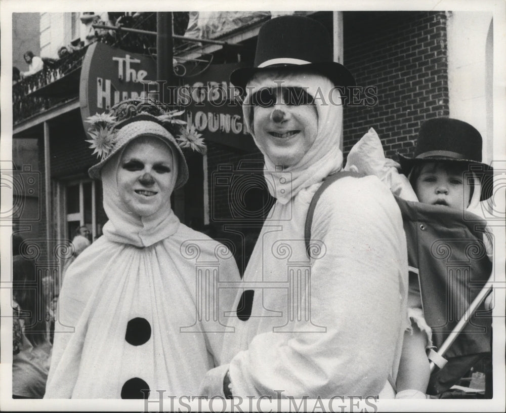 1973 Couple &amp; Child in Costume for Carnival Maskers in New Orleans - Historic Images