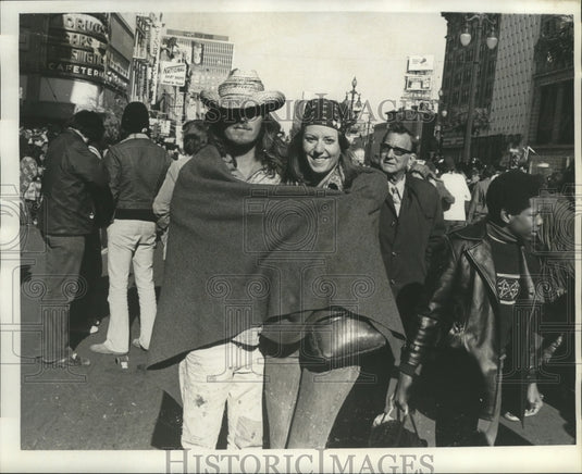 1974 Couple Wrapped in Blanket as Carnival Maskers in New Orleans - Historic Images
