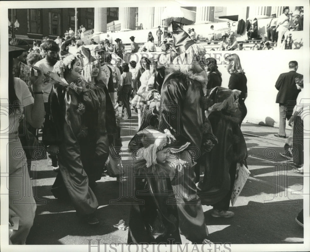 1975 Crowd of Carnival Maskers Walk Streets of New Orleans - Historic Images