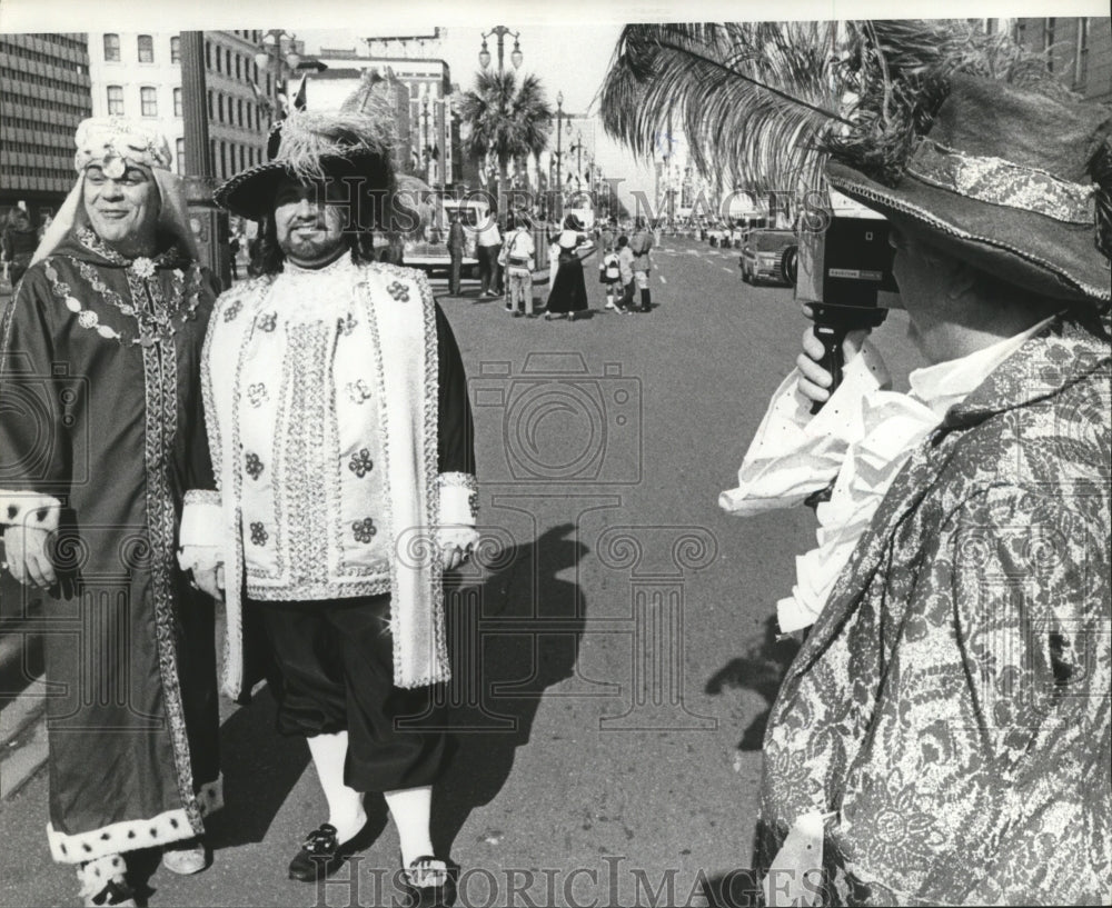 1975 Two Men Carnival Maskers Pose in New Orleans Street  - Historic Images