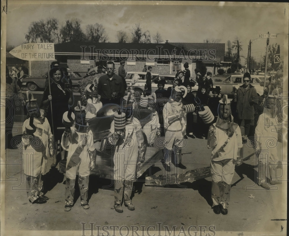 1964 &quot;Fairy Tales of the Future&quot; float in BSA Carnival parade. - Historic Images