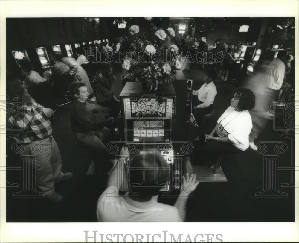 1993 Carnival Club at Mardi Gras Truck Stop full of poker players - Historic Images