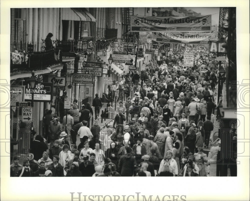 1989 New Orleans Crowd on Bourbon street on a Mardi Gras afternoon - Historic Images