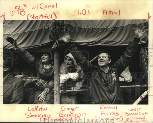 1984 group under Boston Club grandsstand watch Mardi Gras parades - Historic Images