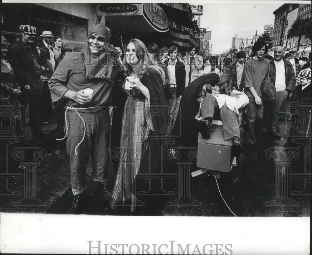 Attendees in Costume Pose for Photo at Mardi Gras, New Orleans - Historic Images