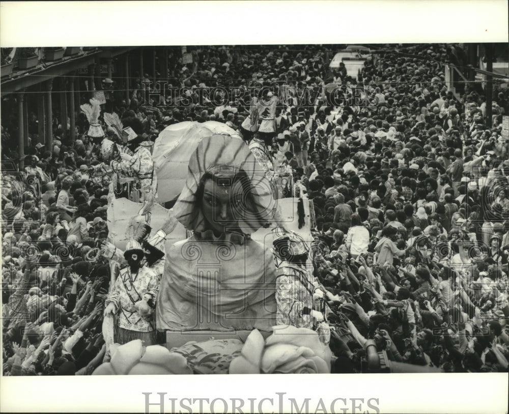 1988 Parade Float Surrounded by Mardi Gras Crowd in New Orleans - Historic Images