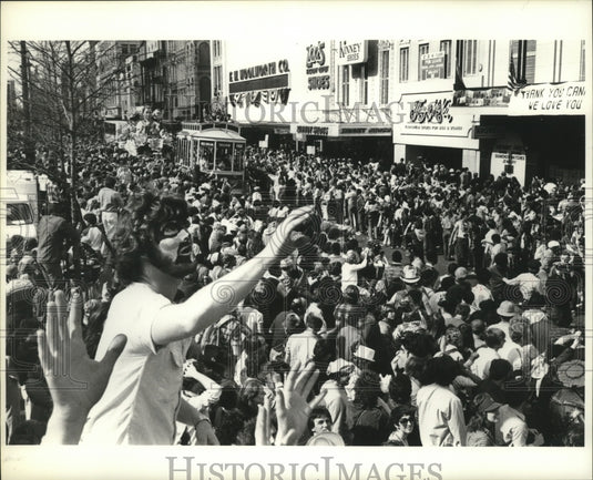 1988 Carnival Crowd Watches Parade with Floats in New Orleans - Historic Images