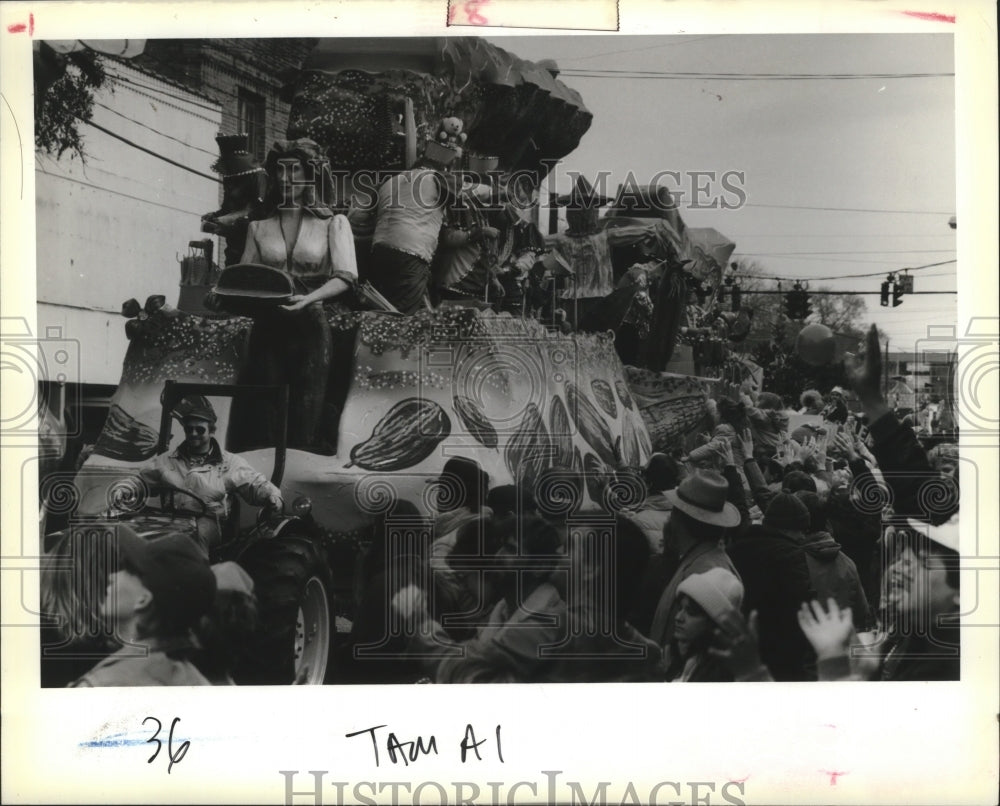 1989 Carnival Crowd Surveys Float in Parade in New Orleans - Historic Images