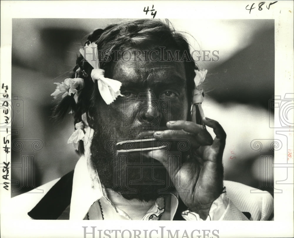 1980 Man Wearing Bows Playing Harmonica in New Orleans  - Historic Images