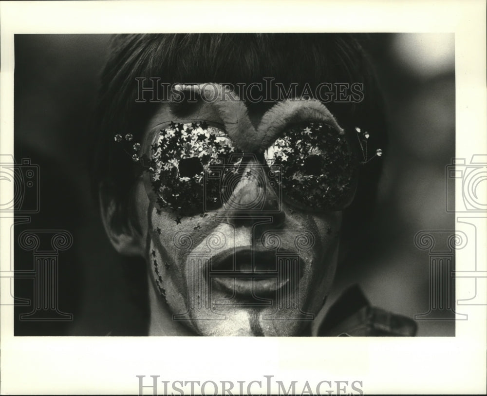 1980 Carnival Masker with Painted Face &amp; Mask in New Orleans - Historic Images