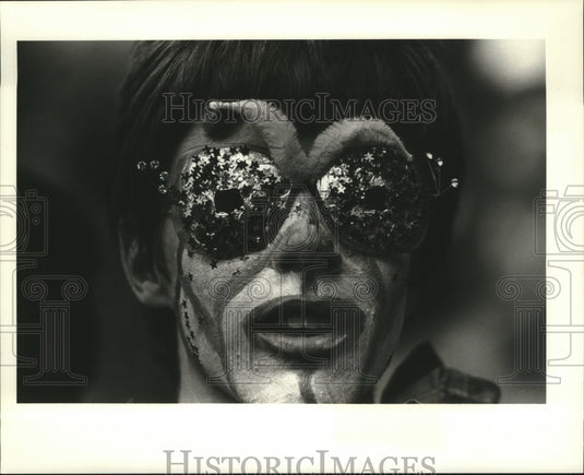 1980 Carnival Masker with Painted Face & Mask in New Orleans - Historic Images