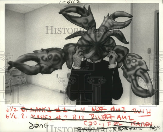 1984 Quinh Nguyen Treis on Crawfish Mask for Carnival in New Orleans - Historic Images
