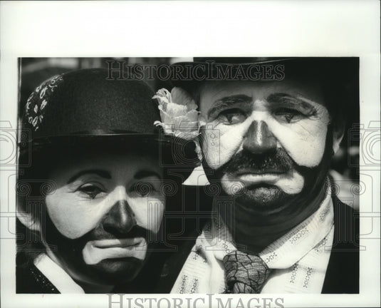 1990 Mardi Gras Clown Maskers on Canal Street New Orleans - Historic Images