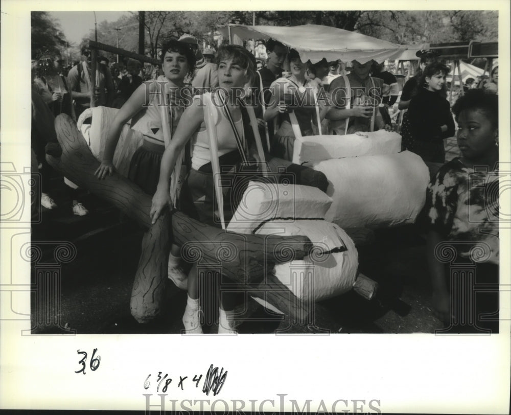 1990 Nancy and Friends as Flintstones at Mardi Gras, New Orleans - Historic Images