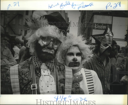 1992 Mardi Gras attendees dressed as clowns  - Historic Images