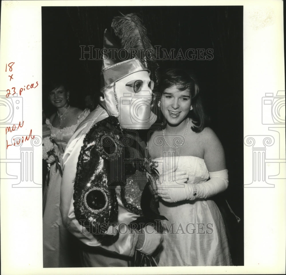 1990 Newly Crowned 12th Night Queen with Masker at Mardi Gras - Historic Images