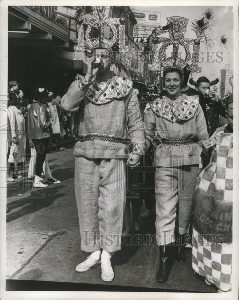 1966 Two Carnival Maskers Wearing Matching Costumes in New Orleans - Historic Images