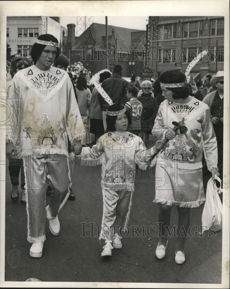 1966 Family of Three Carnival Maskers as Indians in New Orleans - Historic Images