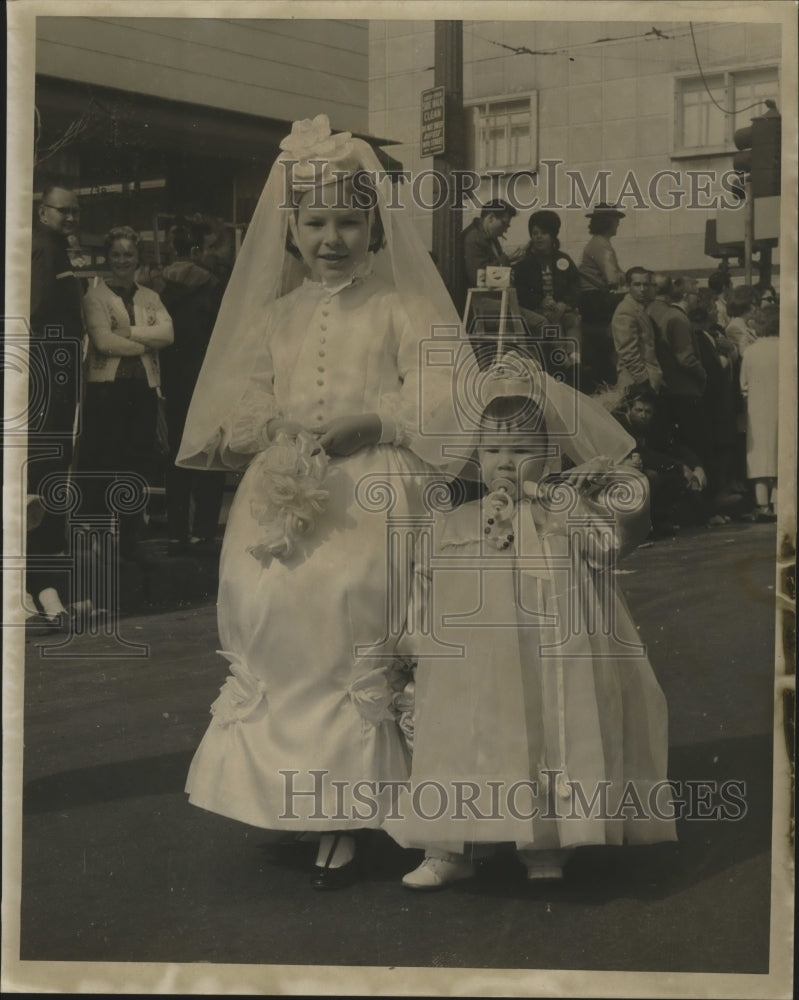 1966 Two Young Carnival Maskers as Brides in New Orleans  - Historic Images